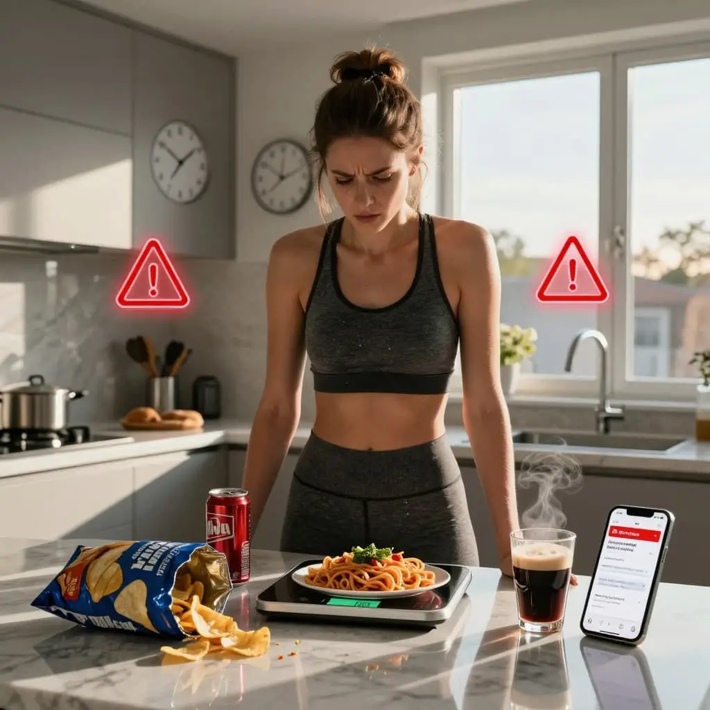 frustrated woman intermittent fasting mistakes kitchen